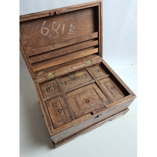 234 - A vintage Indian hardwood work box - measuring approx. 36.5cm wide, 21cm high and 25cm deep