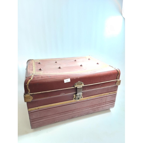 238 - A vintage brown metal travel trunk