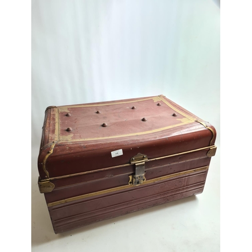 238 - A vintage brown metal travel trunk