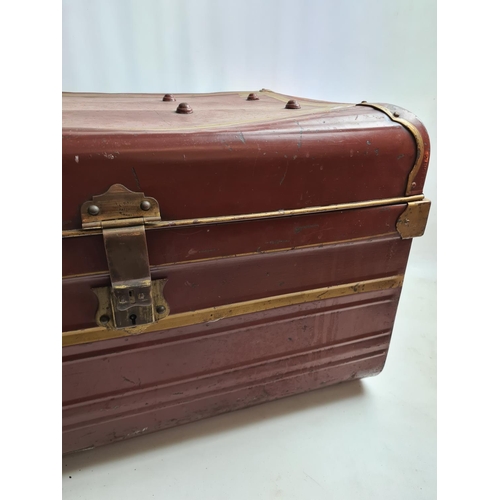 238 - A vintage brown metal travel trunk