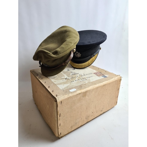 246 - Two vintage military caps with Coldstream Guards badges, one officer's forage cap and one green both... 