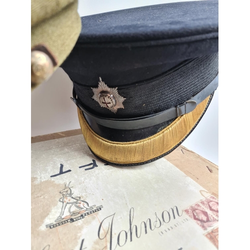 246 - Two vintage military caps with Coldstream Guards badges, one officer's forage cap and one green both... 