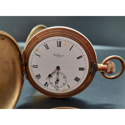 27 - An early 20th century Waltham of U.S.A gold plated full hunter pocket watch with sub second dial at ... 