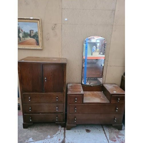 273 - An Art Deco oak two piece bedroom suite comprising dressing table and tall boy