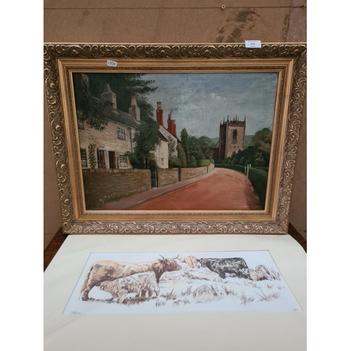 274 - Two pictures to include a gilt framed oil on canvas of Pott Shrigley near Macclesfield signed J. Nor... 