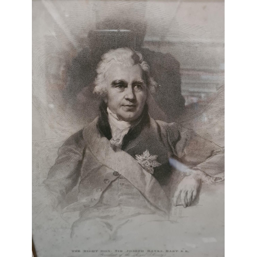 276 - An oak framed engraving of Sir Joseph Banks President of The Royal Society from an original picture ... 