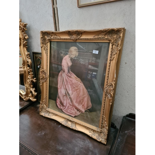 281 - A gilt framed lady in pink dress portrait print originally by JPL 1963 - approx. 65cm x 76cm