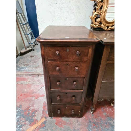 283 - A Victorian walnut narrow chest of five drawers - measuring approx. 83cm high x 42cm wide x 53cm dee... 