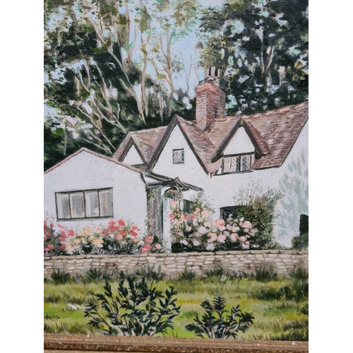 287 - A gilt framed oil on canvas of a cottage scene signed PLH - approx. 75cm x 69cm