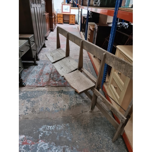 298 - A set of vintage oak cinema seats for restoration