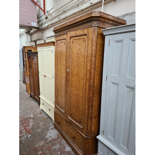 302 - A large Victorian inlaid bird's eye maple linen press - approx. 218cm high x 124cm wide x 60cm deep