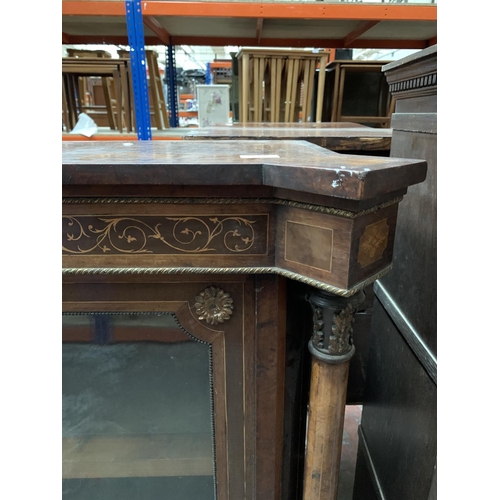 363 - A Victorian inlaid burr walnut display cabinet with gilt metal decoration - approx. 126cm wide x 111... 