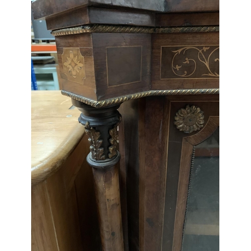 363 - A Victorian inlaid burr walnut display cabinet with gilt metal decoration - approx. 126cm wide x 111... 