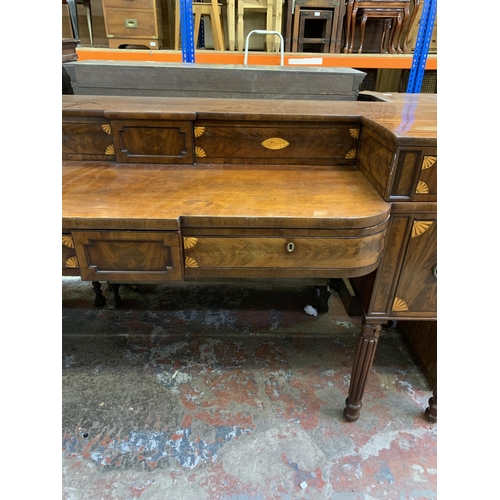 379 - A large George IV inlaid mahogany buffet/sideboard on reeded supports, circa 1825 - approx. 222cm wi... 