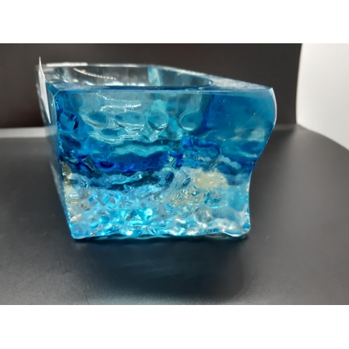 50 - A Whitefriars style blue glass diamond shaped ashtray - approx. 16cm long, 8cm wide and 6.5cm high