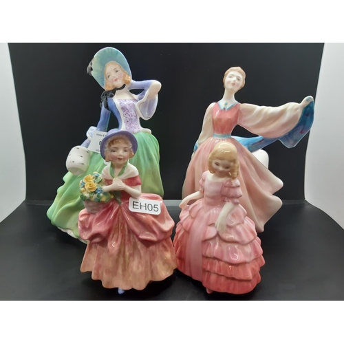 61 - Four Royal Doulton figurines to include Gay Morning - HN 2135, Cissie - HN 1809, Rose - HN 1368 and ... 