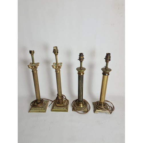 81 - Two pairs of brass table lamps to include a pair of Regency style corinthian column table lamps - ap... 