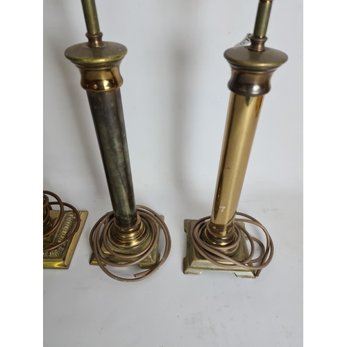 81 - Two pairs of brass table lamps to include a pair of Regency style corinthian column table lamps - ap... 