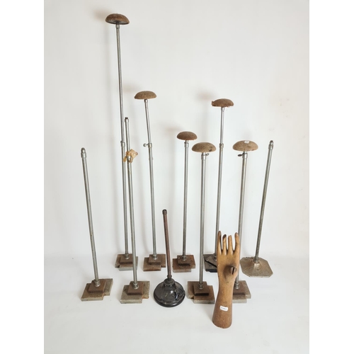 88 - Ten various Art Deco chrome plated and cast metal adjustable hat stands and a vintage carved wooden ... 