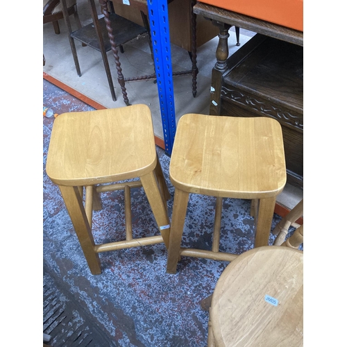 407 - Four various beech kitchen stools