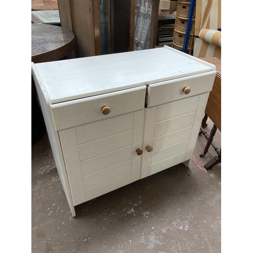 456 - Three items, a white painted sideboard, Edwardian mahogany drop leaf Sutherland table and an antique... 