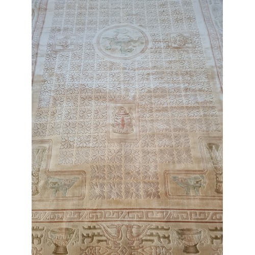 204A - A large Chinese silk and tassel rug - approx. 241cm long x 155cm wide and a matching hall runner - a... 