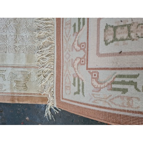 204A - A large Chinese silk and tassel rug - approx. 241cm long x 155cm wide and a matching hall runner - a... 