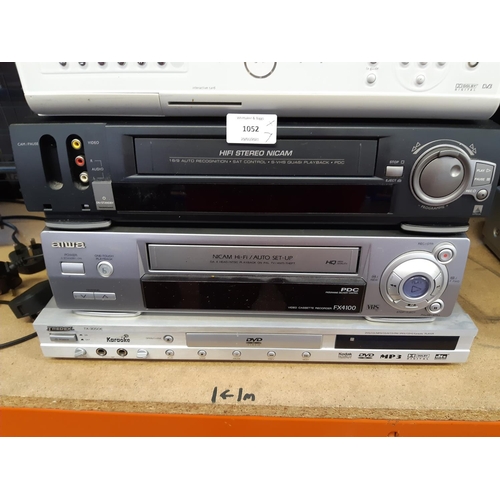 1052 - Seven items of audio visual equipment to include one Sky+ set top box, one Aiwa FX4100 Nicam Stereo ... 