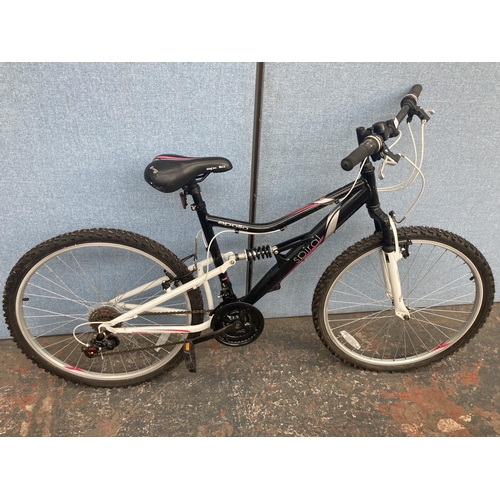 1093 - A black and white Apollo Spiral dual suspension mountain bike with 18 speed Shimano gear system