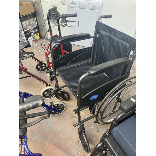 1116 - Five items to include one black Aidapt folding self propelled wheelchair, one black and red Drive fo... 