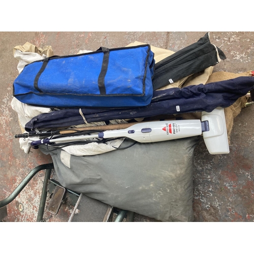 1120A - A mixed lot to include a red and grey Hoover Whirlwind Evo upright bagless vacuum cleaner, bagged vi... 