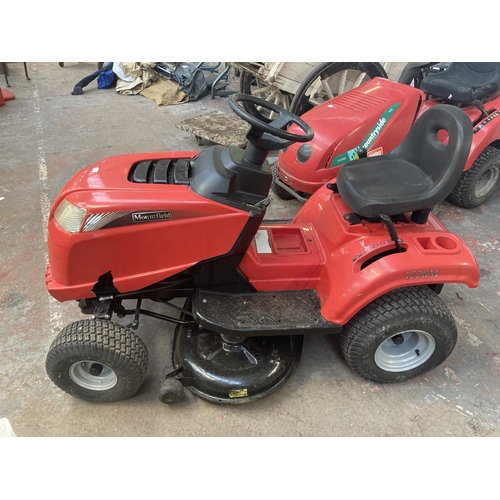 1123 - A red Mountfield 1538M ride on tractor lawnmower with 12.5hp Briggs & Stratton engine, electric star... 