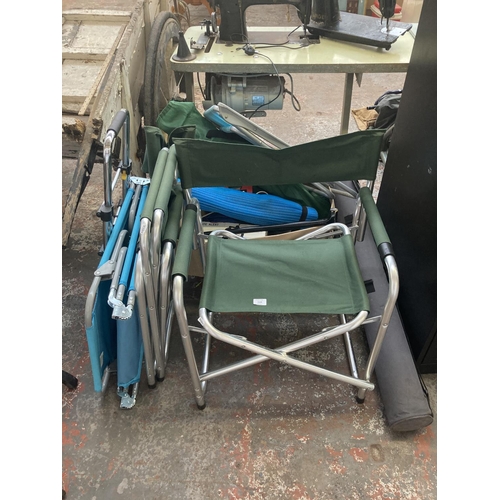 1128 - A mixed lot to include good quality folding aluminium director's chairs, boxed Homeguard security li... 