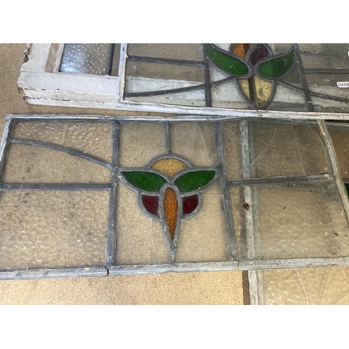 1149 - Six 1930s leaded stained glass windows, two in wooden frames