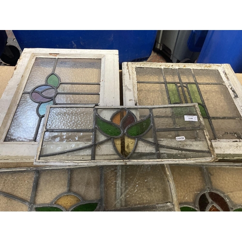 1149 - Six 1930s leaded stained glass windows, two in wooden frames