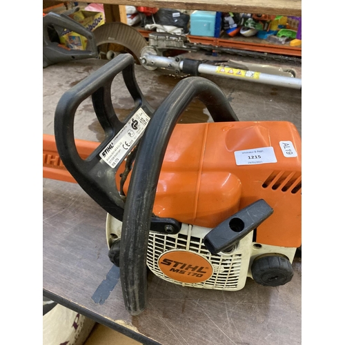 1215 - An orange and cream Stihl MS170 petrol chainsaw with 11