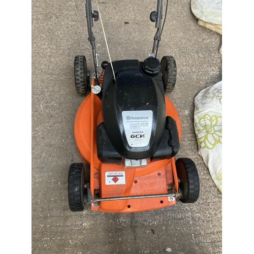 1222 - A black and orange Husqvarna LB553S professional petrol lawnmower with Honda GCK170 engine