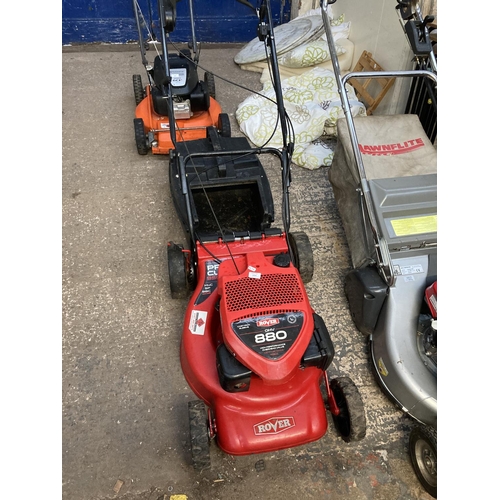 1224 - A black and red Rover Pro Cut 950 petrol lawnmower with grass collector