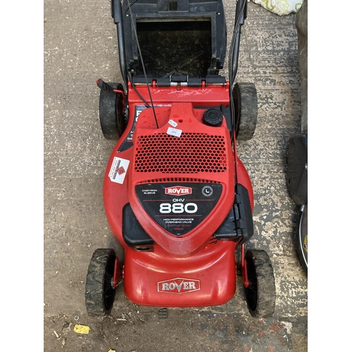 1224 - A black and red Rover Pro Cut 950 petrol lawnmower with grass collector