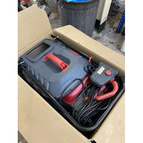 1234 - Two boxed shop return red and grey Sovereign 32cm 1000w push electric rotary lawnmower with grass co... 