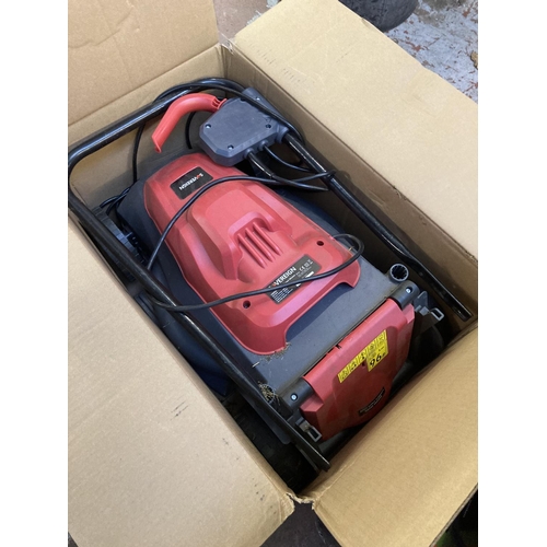 1234 - Two boxed shop return red and grey Sovereign 32cm 1000w push electric rotary lawnmower with grass co... 