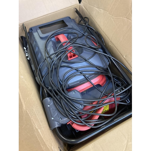 1235 - Two boxed shop return red and grey Sovereign 32cm 1000w push electric rotary lawnmower with grass co... 