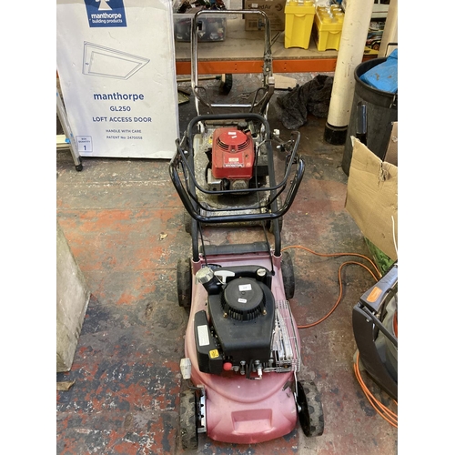 1238 - Two petrol lawnmowers, one red and grey Honda HR194 and one black and red Sovereign XS240