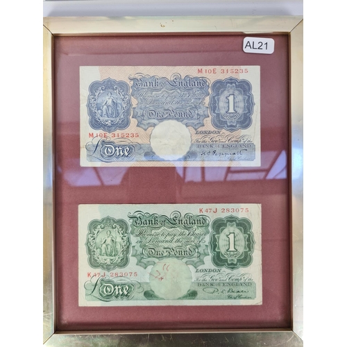 125 - Two frames containing a selection of vintage Bank of England notes