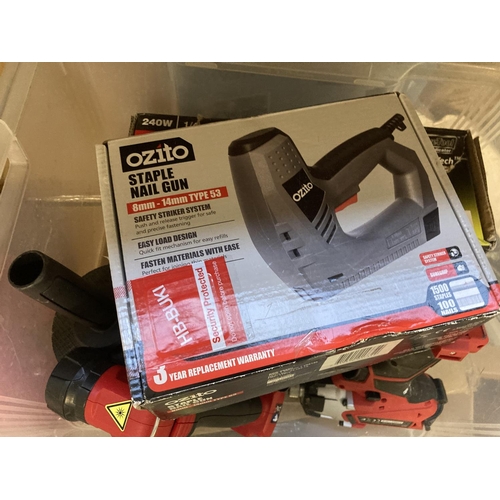 1261 - A mixed lot to include three green and grey Ryobi electric power tools, one ROS300 orbital sander, o... 