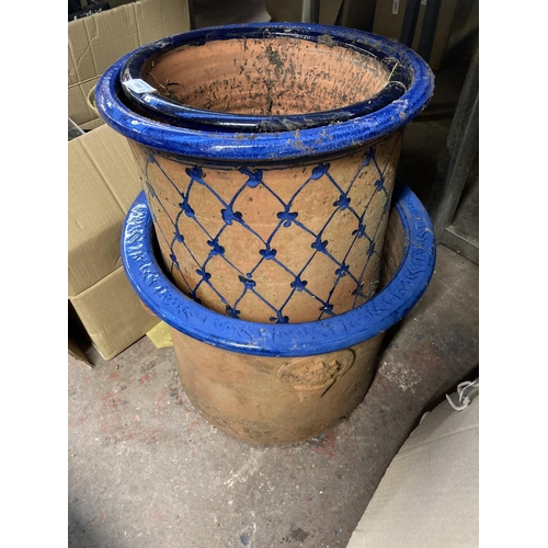 1263 - Four good quality glazed terracotta garden planters, three Spanish and one other