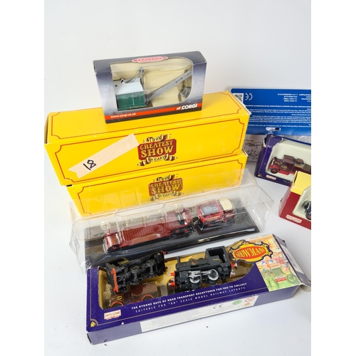 159 - A collection of various model toys to include Airfix 0-4-0 Saddle tank, Corgi Trackside Ruston Bucyr... 