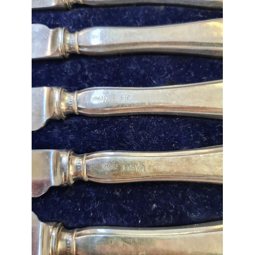 197 - Five cases of various cutlery to include a set of six hallmarked Sheffield silver handled knives