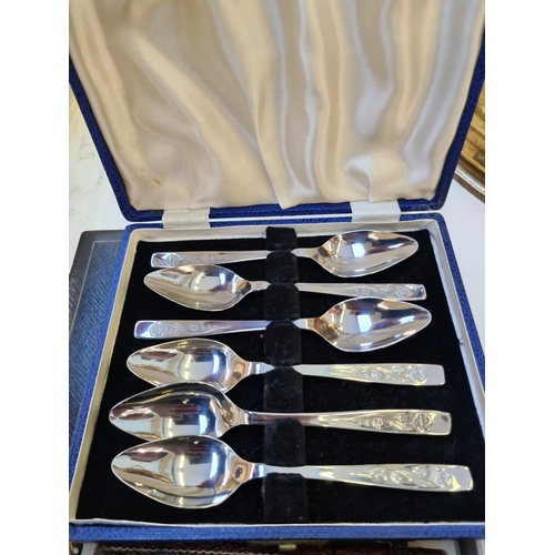 197 - Five cases of various cutlery to include a set of six hallmarked Sheffield silver handled knives