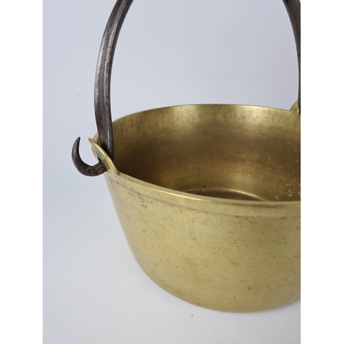 204A - Five items, a Victorian heavy brass preserve pan - approx. 26.5cm diameter, Victorian copper coffee ... 